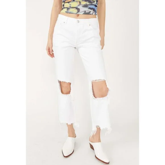 NWOT Free People Maggie Mid-Rise Straight-Leg Jeans / Optic White - Picture 6 of 12